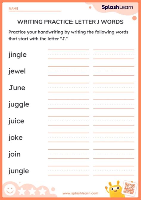 Practice Writing Letter J Words Printable Ela Worksheet