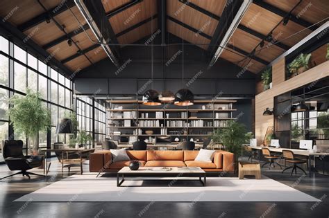 Premium Ai Image Revolutionizing Workspaces Step Into A Modern Loft Office Lounge With 3D