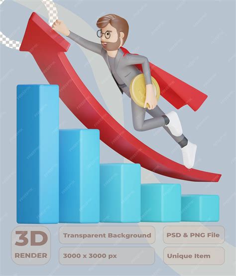 Premium Psd 3D Businessman Character Financial Increase