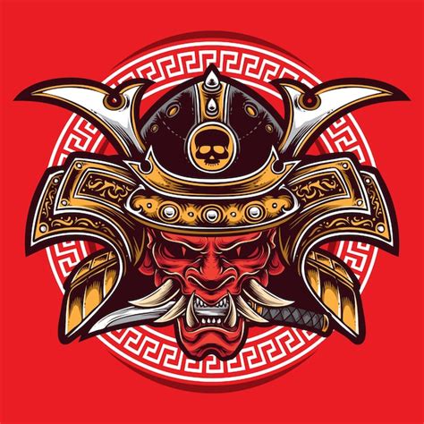 Premium Vector Samurai With Oni Mask