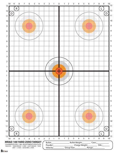 Printable 25 Yard Zero Target Web 25 Yard Adjusted Zero Target For 100 Yard Zero Using 5 56 Mm