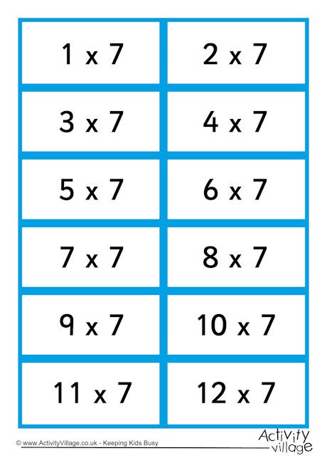 Printable 7 Times Table Flash Cards