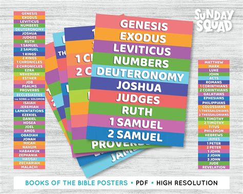 Printable 8 5X11 Books Of The Bible Posters Kids Sunday Etsy