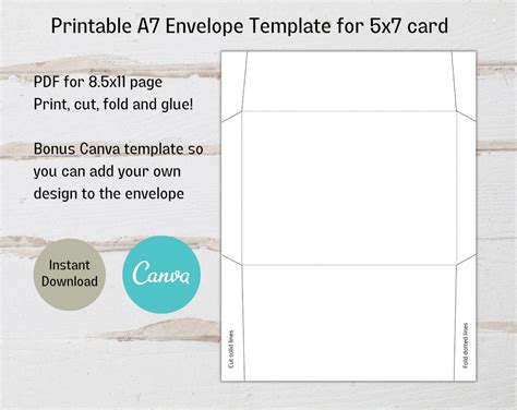 Printable A7 Envelope Template For 5X7 Card Canva A7 Envelope Template Etsy