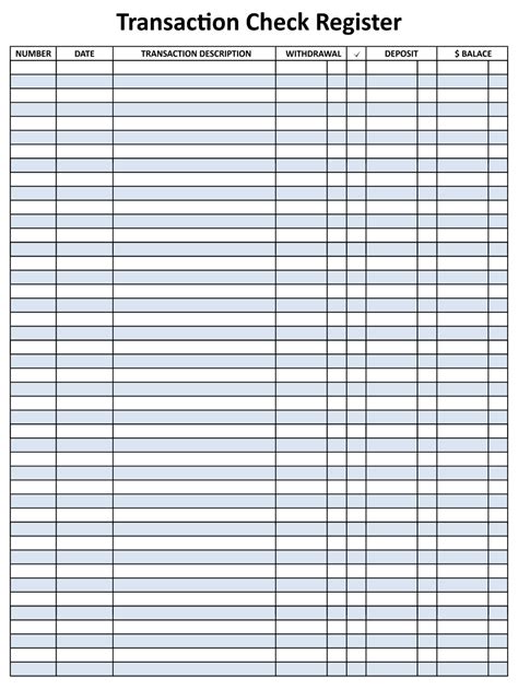 Printable Check Register Sheets Excel Templates