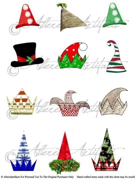 Printable Christmas Hat Printable Art Paper Doll Hats Printable Altered