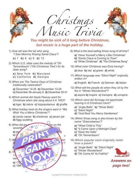 Printable Christmas Music Trivia Party Game Print Games Now