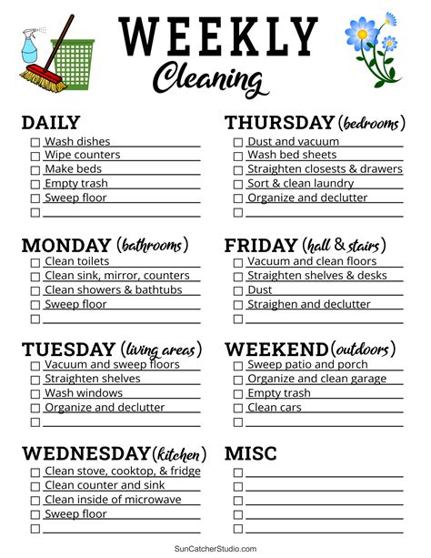 Printable Cleaning Schedule Spring Daily Weekly Checklists Diy