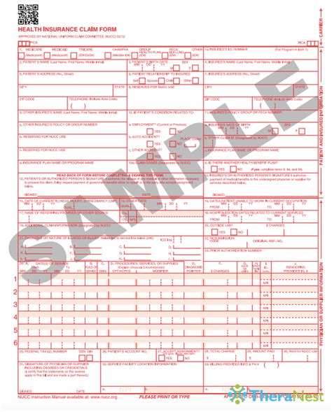 Printable Cms 1500 Forms Superbill Templates Theranest Medical