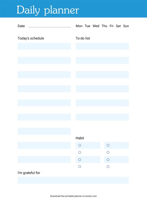 Printable Daily Planner Template Free Templates In Pdf Bordio