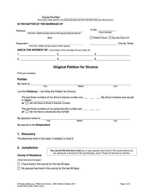 5 Free Printable Divorce Forms Texas