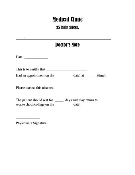 Printable Doctors Note Template Free