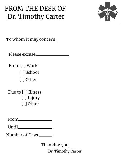 Free Printable Doctor Note Templates for School Work