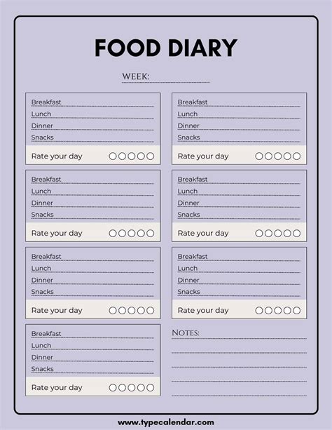 Printable Food Diary Templates Download Pdf