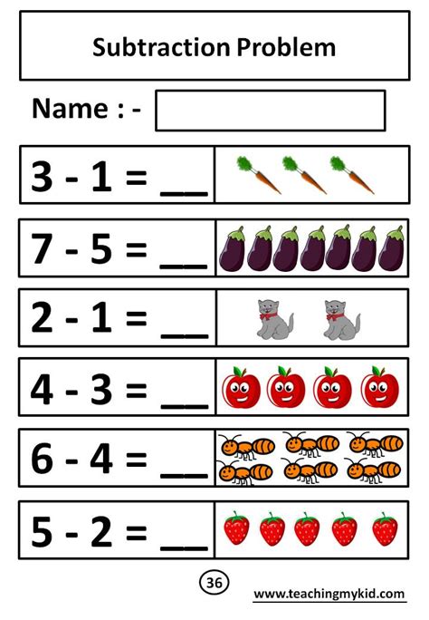 Printable Math Worksheets Subtraction Teaching My Kid