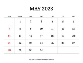 Printable May 2023 Calendar Free Download In Pdf Bordio