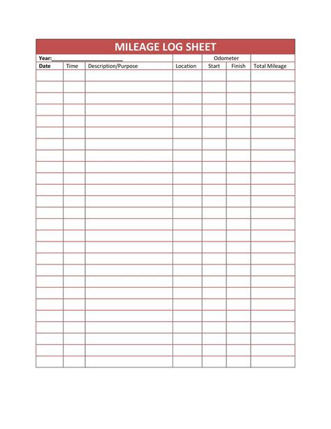 Printable Mileage Log For Taxes