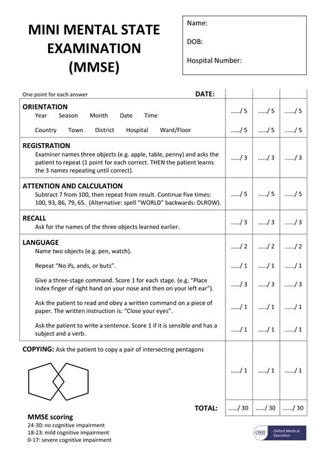 Printable Mini Mental State Examination MMSE Tests