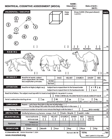 5 Free Printable MOCA Cognitive Tests