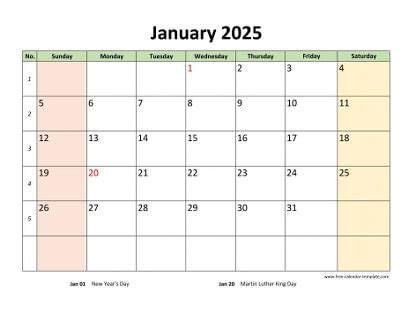 Printable Monthly Calendar 2025 Free Calendar Template Com