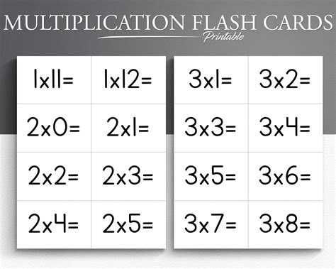 Printable Multiplication Flash Cards 0 12 Downloadable Multiplication Flash Cards Multiplication Flash Cards Printable Pdf Etsy