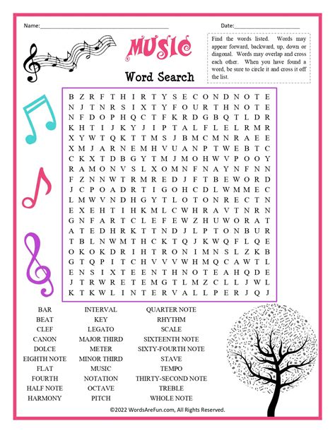 Printable Musical Notes Printable Word Searches