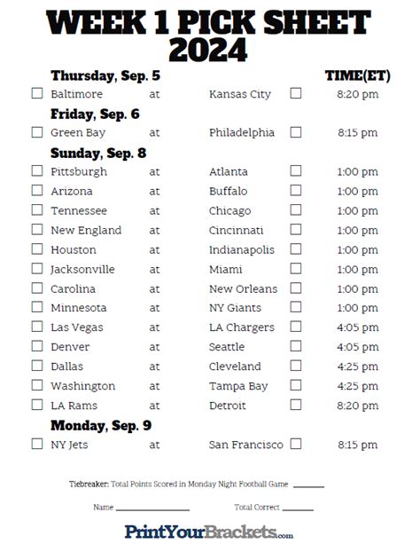 6 Printable NFL Schedule Options for Week 12