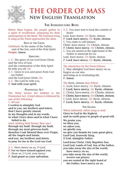 Printable Order of the Mass for Worship Guidance