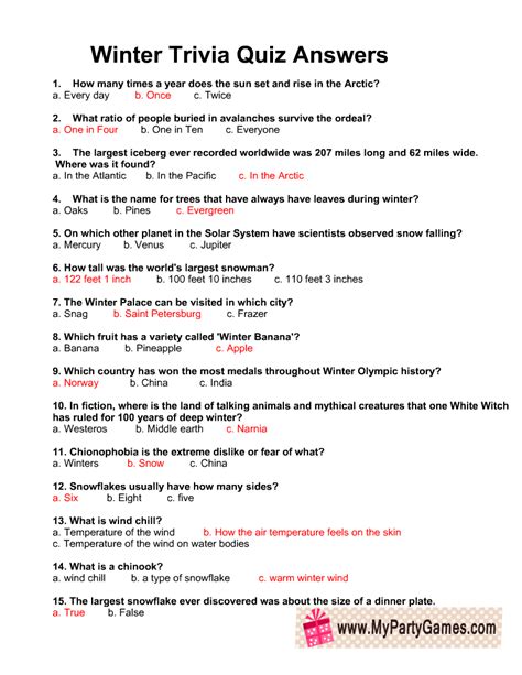 20 Printable Quiz Questions and Answers