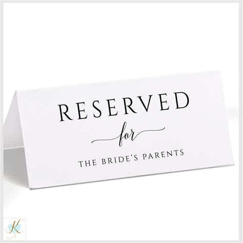 Printable Reserved Sign Tent Romantic Calligraphy Large Editable