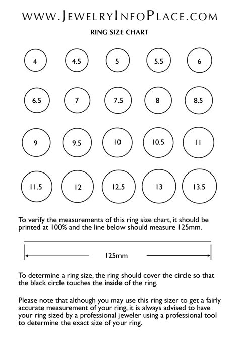 Printable Ring Size Chart Women S