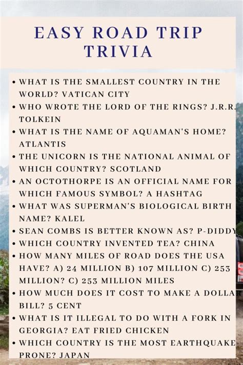 Printable Road Trip Trivia