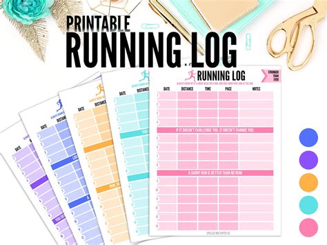 Printable Running Tracker Printable Run Log Fitness Digital Download