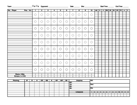 Baseball Score Sheet Printable Template