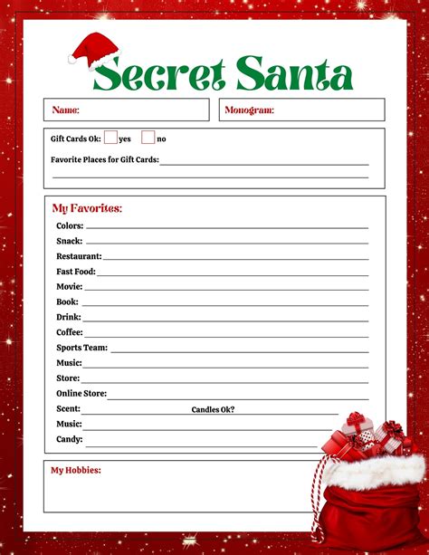 Free Printable Secret Santa Gift Lists for Easy Organization