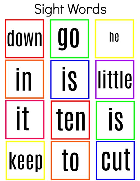 20 Essential Printable Sight Words for Early Learners