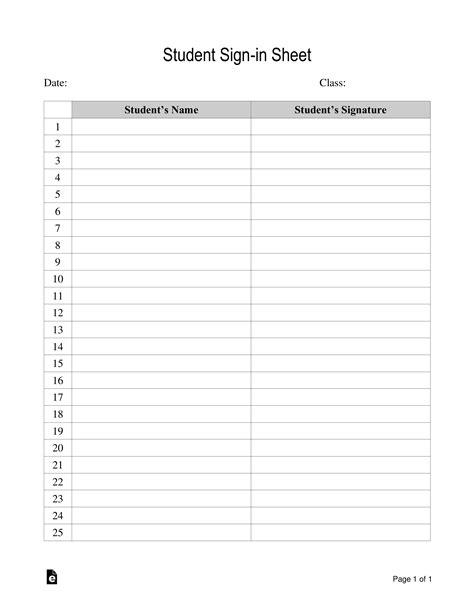 Printable Sign In Sheet