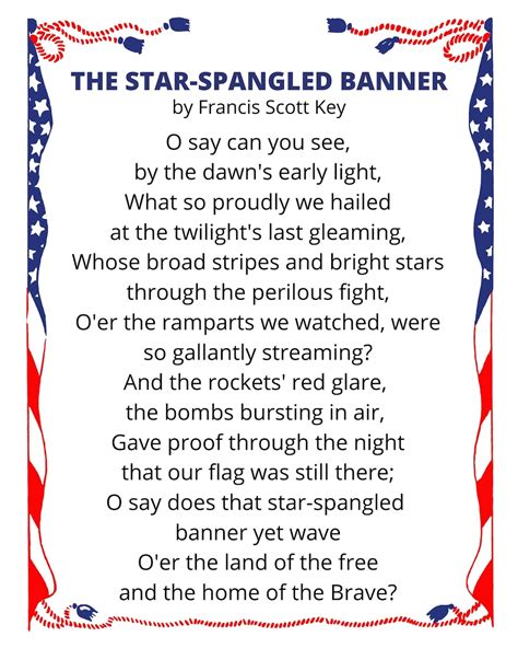 Printable Star Spangled Banner Lyrics for Download