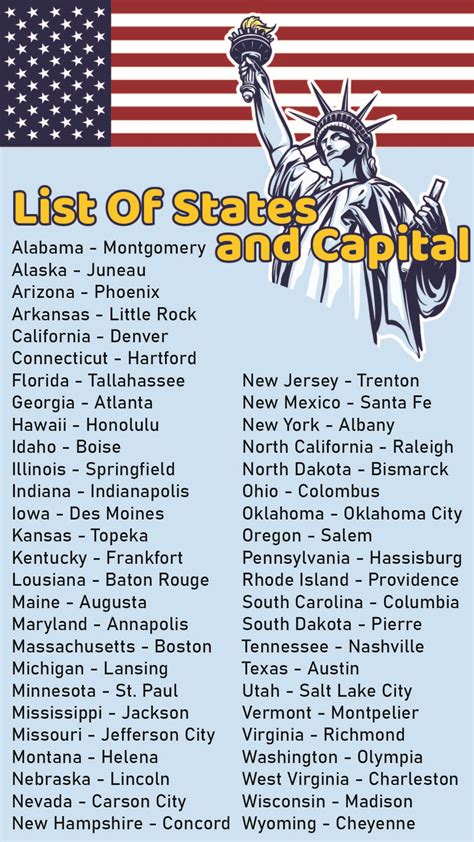 US States and Capitals Printable Guide