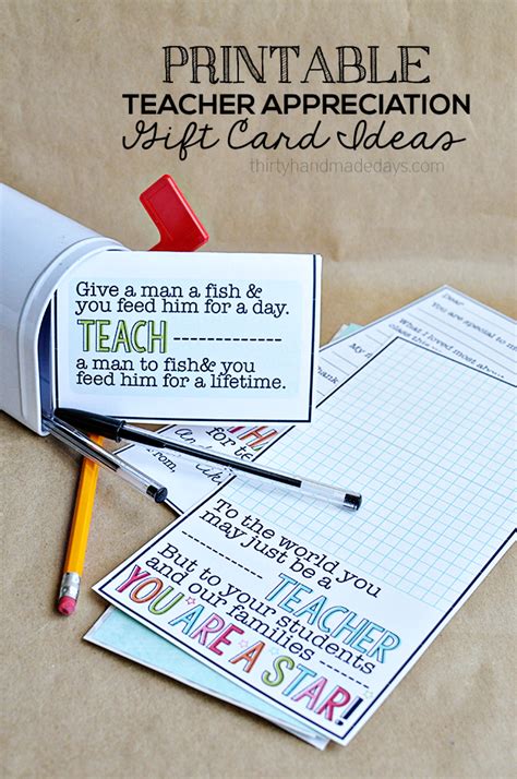 Printable Teacher Appreciation Gift Card Ideas Thirty Handmade Days