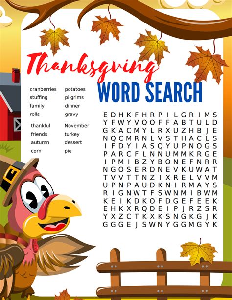 Free Printable Thanksgiving Word Search for Kids