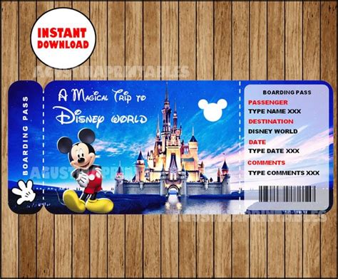 Printable Ticket To Disney Disneyworld Disneyland Boarding Pass