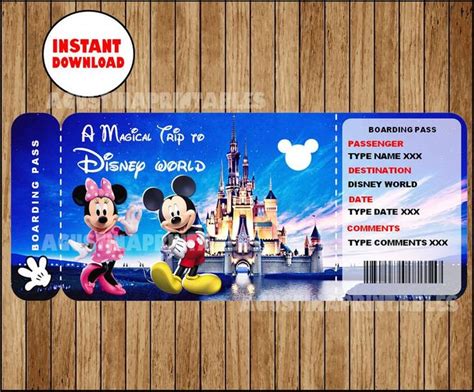 Printable Ticket To Disneyworld Disneyland Customizable Etsy