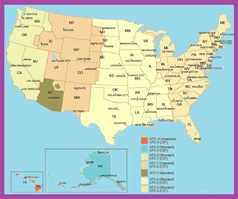 US Time Zone Map Printable