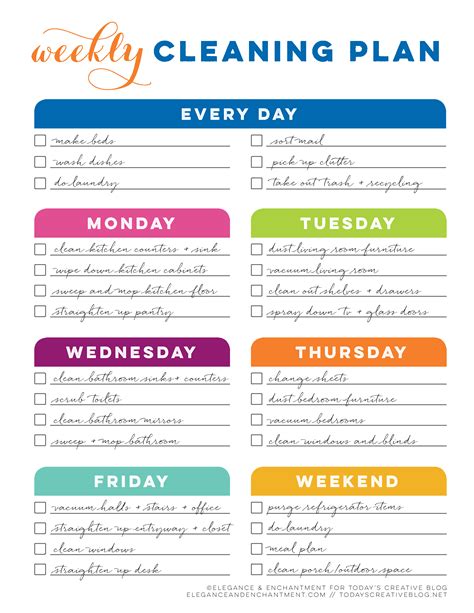 Printable Weekly Cleaning Schedule