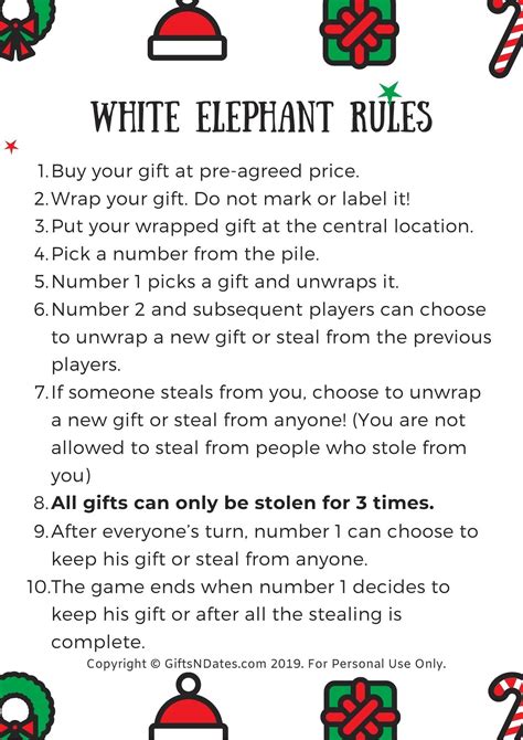 Printable White Elephant Gift Exchange Rules to Follow