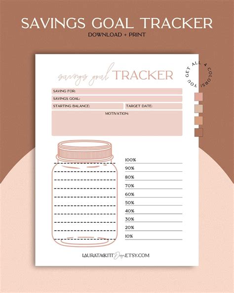 Prints Digital Prints Art Collectibles Savings Printable Tracker