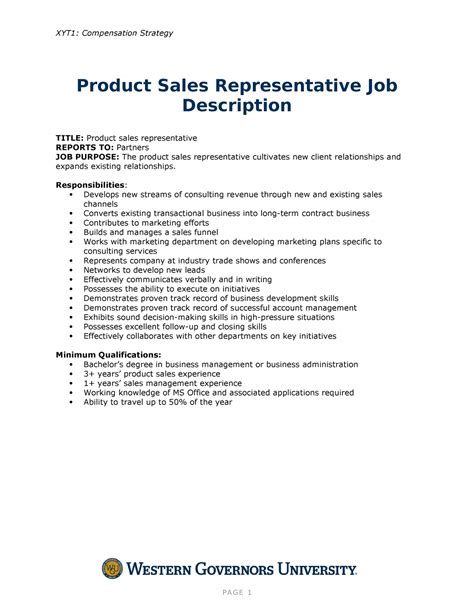 Product Sales Representative Job Description Xyt1 Compensation