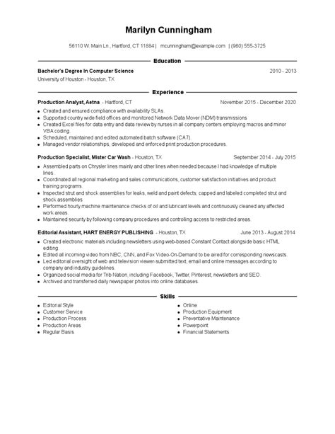 Production Analyst Resume Examples And Tips Zippia