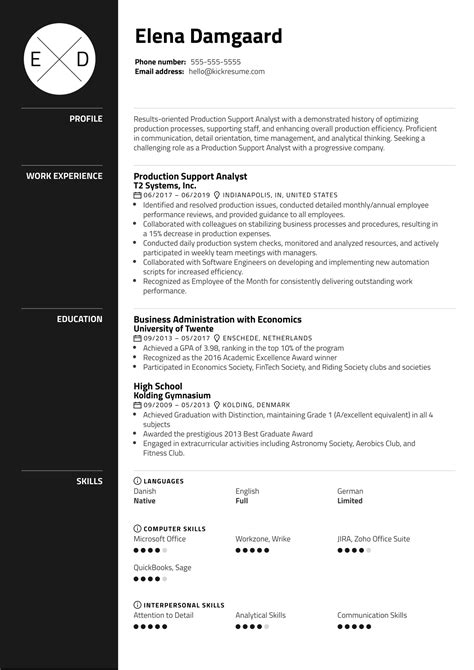 Production Support Analyst Resume Example Kickresume